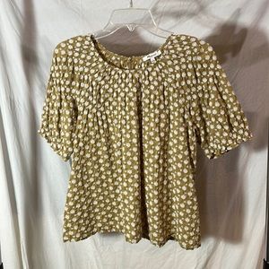 Madewell Daisy Embroidered Puff Sleeve Tan Top - Lg